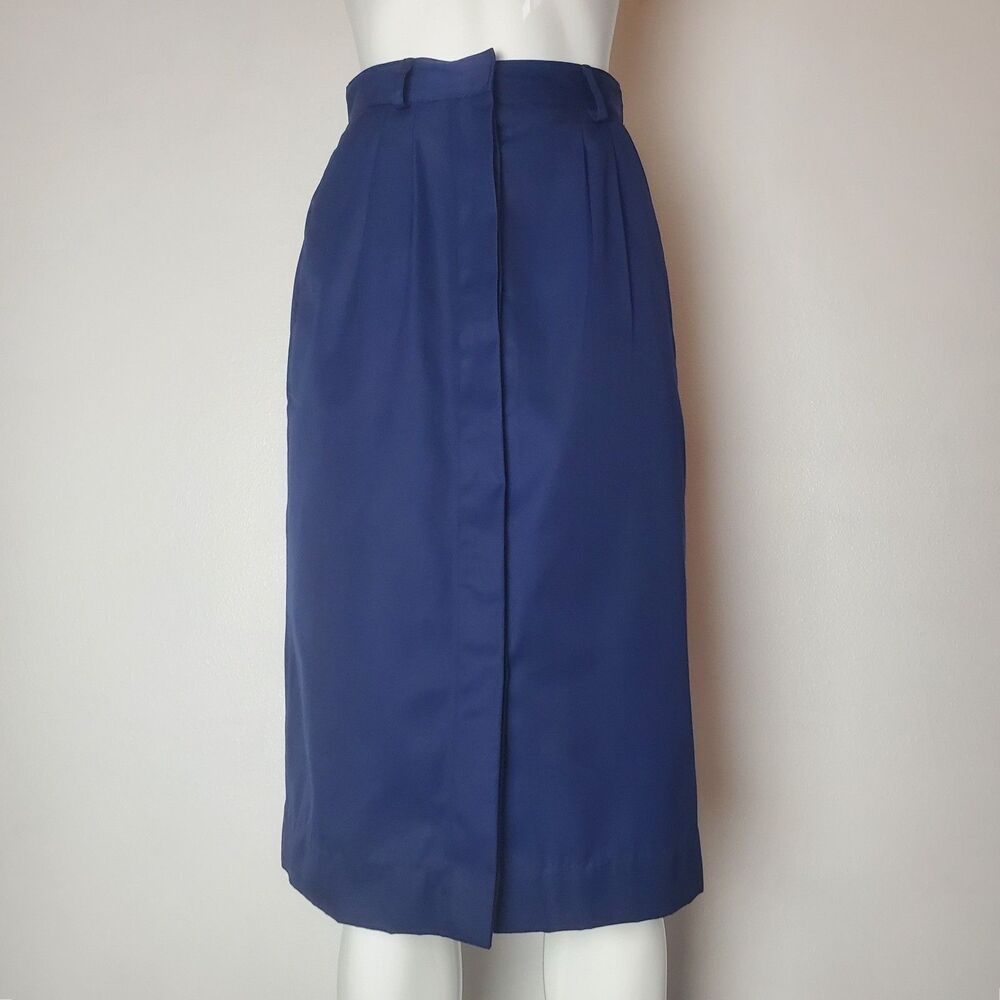 Vintage 80s Bon Jour Navy Button-Front Pencil Skirt